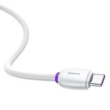 Baseus Purple Ring, Şarj & Data Aktarım Kablosu, 1M, 5A, 40W, USB Type A & USB Type C, Flash/Hızlı Şarj - Beyaz