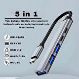 Coofbe Akım Korumalı 5in1 Type-c to USB Çevirici Çoğaltıcı USB3.0 USB2.0 2xPD Hub Type-c Çoğaltıcı