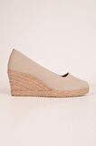 Bej Keten Espadril Dolgu Topuk