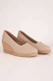 Bej Keten Espadril Dolgu Topuk