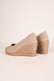 Bej Keten Espadril Dolgu Topuk