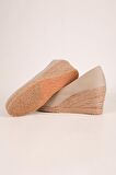 Bej Keten Espadril Dolgu Topuk