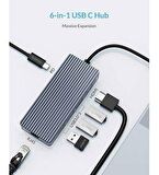 Orico 6 Portlu USB 3.0 100W RJ45 1000Mbps HDMI Çoklayıcı HUB Gri
