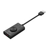 Orico USB 2.0 TRS / TRRS 3.5mm Ses Ayar Tekerlekli Jack Girişli Harici Ses Kartı Siyah