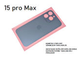 Tkgz - iPhone 15 PRO MAX Arka Pil Batarya Kapağı - Cam kapak Geniş Lens Deliği - MAVİ