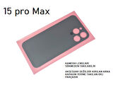 Tkgz - iPhone 15 PRO MAX Arka Pil Batarya Kapağı - Cam kapak Geniş Lens Deliği - MAVİ