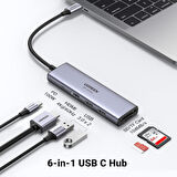 Ugreen Type-C to 2xUSB 3.0 2xUSB-C 4K/60Hz HDMI Gigabit Ethernet SD TF Kart Okuyucu Çoklayıcı Hub Adaptör Outlet