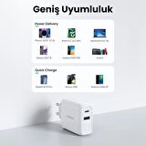 Ugreen 38W Çift Portlu USB-A ve Type-C PD QC Hızlı Şarj Cihazı Beyaz