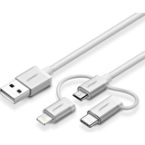 Ugreen 3 in 1 iOS Lightning Type-C Micro USB Şarj ve Data Kablosu Silver