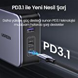 Ugreen Nexode 140W Gan Type-C PD3.1 USB Qc 4.0 3 Portlu Hızlı Şarj Cihazı ve 240W Type-C Kablo