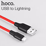 HOCO X21 USB to iPhone Lightning 2A Silikon Hızlı Şarj ve Data Kablosu (Siyah-Kırmızı)