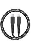 C94 NyloFlex 1.5M 100W Type-C to Lightning PD Hızlı Şarj Kablo - Siyah
