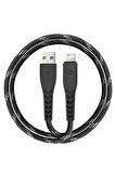 C89 NyloFlex 1.5M 3A USB to Lightning Hızlı Şarj Kablo - Siyah