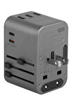 TravelWorld 35 Universal 35W Type-C 15W Type-C ve 12W USB Çıkışlı PD Hızlı Şarj Aleti - Koyu Gri