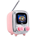 Divoom Tiivoo-2 FM Radyolu Mini Bluetooth Hoparlör, Kablosuz Piksel Ekranlı Retro Taşınabilir Ses Bombası, Pembe