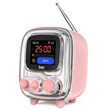 Divoom Tiivoo-2 FM Radyolu Mini Bluetooth Hoparlör, Kablosuz Piksel Ekranlı Retro Taşınabilir Ses Bombası, Pembe