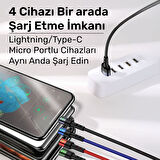 Usams US-SJ317 4in1 2*Lightning 1*Type-C 1*Micro Uçlu 1.2m 2A Örgülü Renkli Şarj ve Data Kablosu