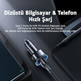 Usams US-CC146 95W (Type-C+USB) Çift Bağlantı Noktalı Hızlı Araç Şarj Soketi-Gri