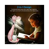 Promate Çocuk Led Masa Lambası + Led Gece Lambası + Kalemlik. 3 Renk Ve 3 Kademe Işık Dokunmatik Pembe GOOFY.PINK