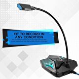 Promate Streamer Mikrofon Oyun Tip USB Girişli Profesyonel HD Esnek LED Işıklı Kayıt İçin Uygun Mikrofon Mavi