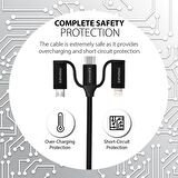 Promate PentaPower 6in1 60W Hızlı Şarj ve Data Kablosu Çok Uçlu Universal Lightning, Type-C, Micro USB, USB Kablo Siyah