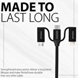 Promate PentaPower 6in1 60W Hızlı Şarj ve Data Kablosu Çok Uçlu Universal Lightning, Type-C, Micro USB, USB Kablo Siyah