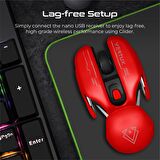 Vertux Glider Oyuncu Mouse Yüksek Performanslı Led 1600 Dpı Kablosuz Oyuncu Mouse Kırmızı