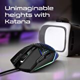 Vertux Katana Oyuncu Mouse 6 Düğmeli Altıgen Kablolu Rgb 6400 DPI Led Oyuncu Mouse Siyah
