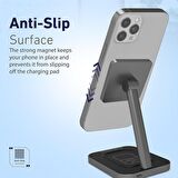 Promate AuraBase-15W Telefon Şarj Aleti Wireless Kablosuz Mıknatıslı Telefon Sehpalı Gri