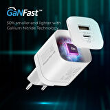 Promate PowerPort-33 Gan 33W Qualcomm Süper Hızlı Type-C PD , USB Ultra Kompakt Duvar Şarj Cihazı, Aşırı Gerilim Koruması Beyaz
