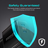 Promate PowerPort-65 GaNFast 65W Süper Hızlı Type-C PD Şarj Cihazı, Tablet, Akıllı Telefon, Notebook Uyumlu Siyah