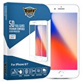 Buff iPhone 8 / 7 5D ile Uyumlu Full Glass Ekran Koruyucu White