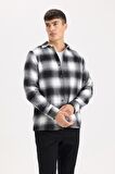 DeFacto Regular Fit Polo Yaka Kareli Flanel Uzun Kollu Gömlek D5835AX24AUBK81