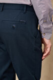 Erkek Lacivert Slim Fit Dar Kesim Armürlü Esnek Casual Pantolon