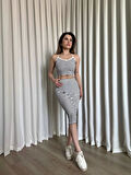 Çizgili etek crop takım