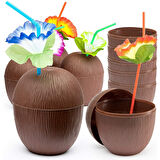 samur parti parti aksesuar & kostüm Hindistan Cevizi Hawaii Luau Aloha Pipetli İçecek Kabı Bardak 10x13 cm 1 Adet