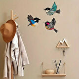 CajuArt Üçlü Ahşap Canlı Renk Kuş Serçe Duvar Dekoru Tablo Süs