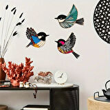 CajuArt Üçlü Ahşap Canlı Renk Kuş Serçe Duvar Dekoru Tablo Süs