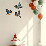 CajuArt Üçlü Ahşap Canlı Renk Kuş Serçe Duvar Dekoru Tablo Süs