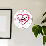 CajuArt Kalp İçinde Love You Yazılı Sevgililer Günü Ahşap Duvar Saati