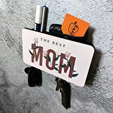 CajuArt The Best Mom Anne Çiçek Resimli Bölmeli Anahtarlık Askılık Duvar Dekoru