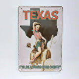 Texas Temalı Retro 20x30 Cm Metal Plaka Duvar Dekor