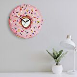 CajuArt Dekoratif Pembe Donut Yuvarlak Ahşap Duvar Saati