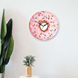 CajuArt Dekoratif Pembe Donut Yuvarlak Ahşap Duvar Saati