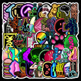 50 Adet Tekrarsız Neon Tarz Kalite Pvc Sticker Süs 010