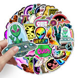 50 Adet Tekrarsız Neon Tarz Kalite Pvc Sticker Süs 010