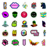 50 Adet Tekrarsız Neon Tarz Kalite Pvc Sticker Süs 010