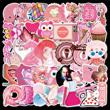50 Adet Tekrarsız Pembe Karışık Kalite Pvc Sticker 08
