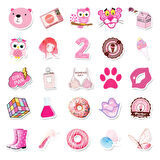 50 Adet Tekrarsız Pembe Karışık Kalite Pvc Sticker 08