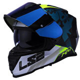 Ls2 Storm 2 Sprinter Siyah Gri Cobalt Gökkuşağı Vizör + Şeffaf Vizör Hediye